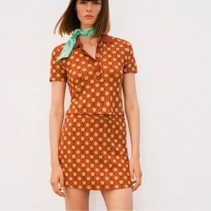 ZARA Retro Knit Mini Skirt and Collared Polo Shirt Set